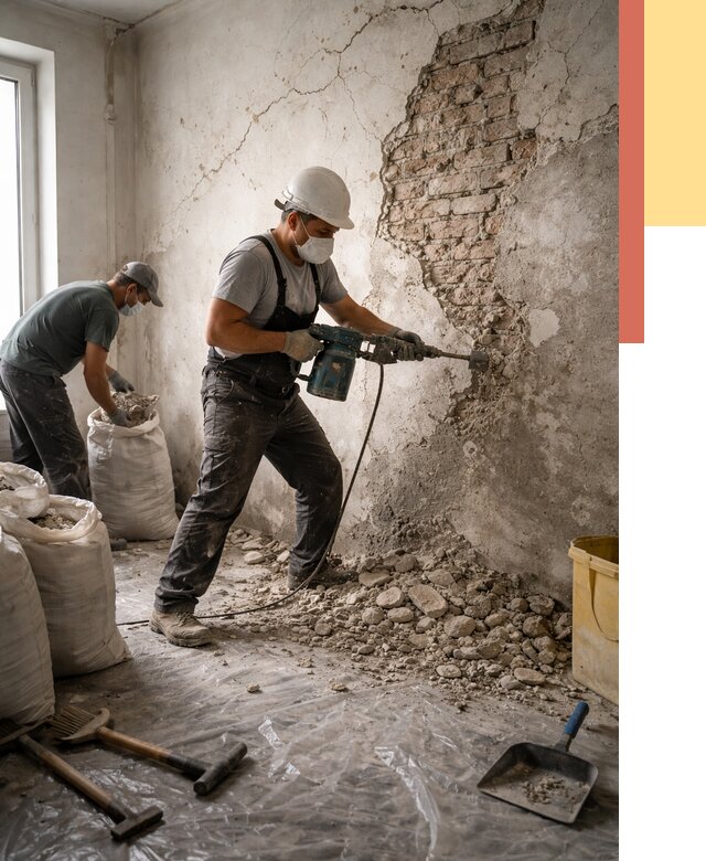 Демонтаж штукатурки со стен в Минусинске от 7316 руб/м² — быстро и недорого | ОТДЕЛОЧНИК-Мнс