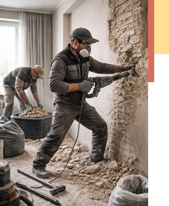 Демонтаж декоративного камня в Минусинске от 1473 руб/м² — быстро и недорого | ОТДЕЛОЧНИК-Мнс