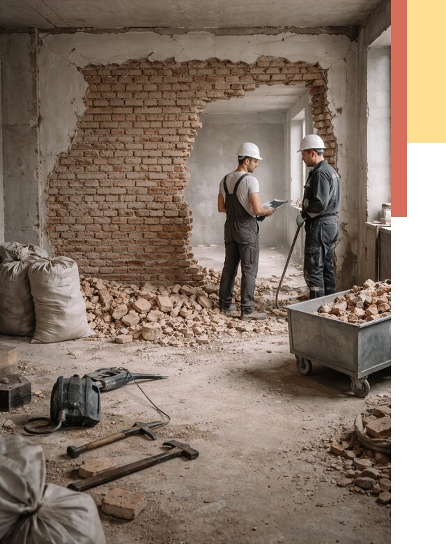 Демонтаж кирпичных стен в Минусинске от 4268 руб. — быстро, недорого, под ключ | ОТДЕЛОЧНИК-Мнс