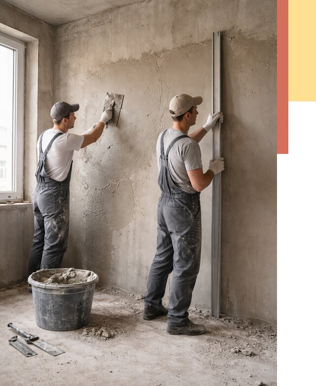 Штукатурка бетонных стен в Минусинске от 4572 руб/м² — качественно и быстро | ОТДЕЛОЧНИК-Мнс