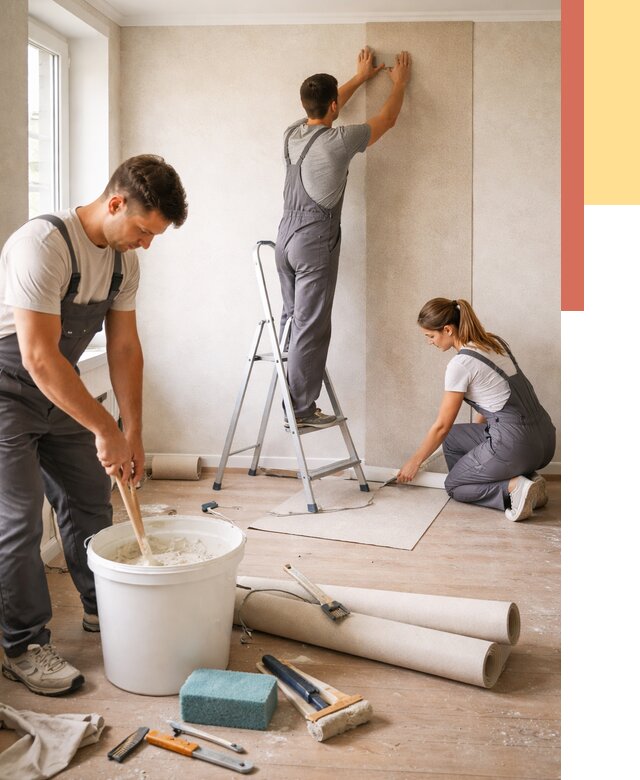 Оклейка стен обоями в Минусинске от 3556 руб/м2 — быстро и недорого | ОТДЕЛОЧНИК-Мнс