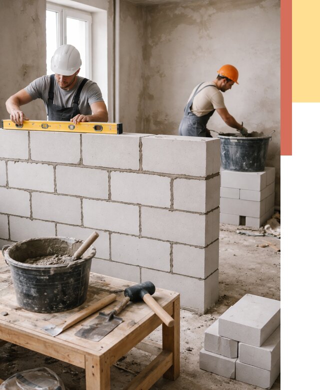 Кладка перегородок из газобетона в Минусинске от 3252 руб. под ключ | ОТДЕЛОЧНИК-Мнс