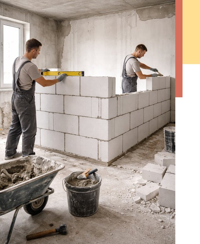 Кладка перегородок из ПГП в Минусинске от 2540 руб./м2 — монтаж и возведение под ключ | ОТДЕЛОЧНИК-Мнс