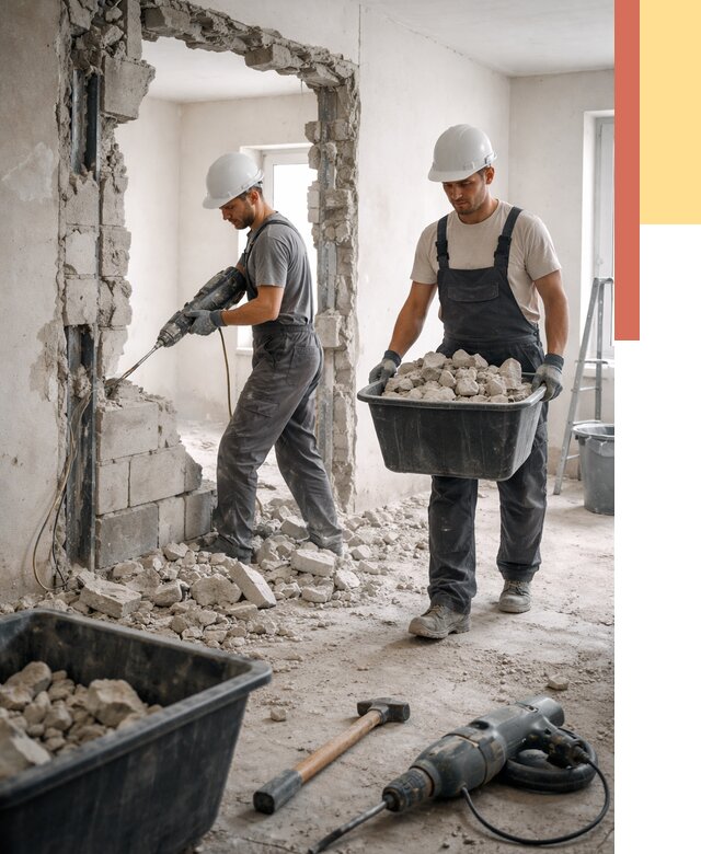 Демонтаж блоковых перегородок в Минусинске от 3810 руб. — быстро и недорого | ОТДЕЛОЧНИК-Мнс