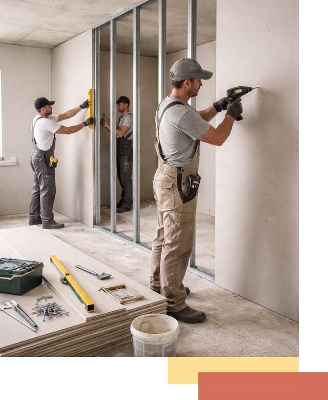 Однослойная перегородка из гипсокартона в Минусинске под ключ, монтаж и отделка