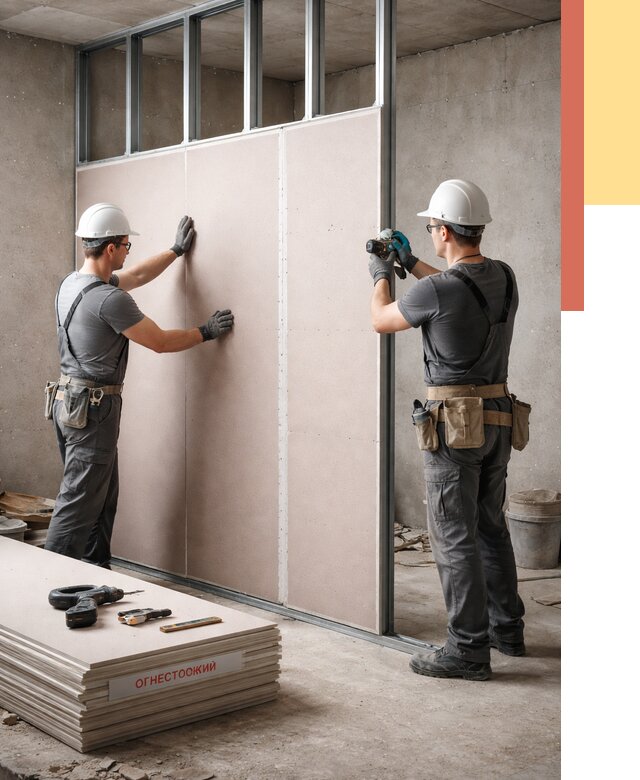 Перегородка из огнестойкого гипсокартона в Минусинске от 1880 руб. под ключ | ОТДЕЛОЧНИК-Мнс