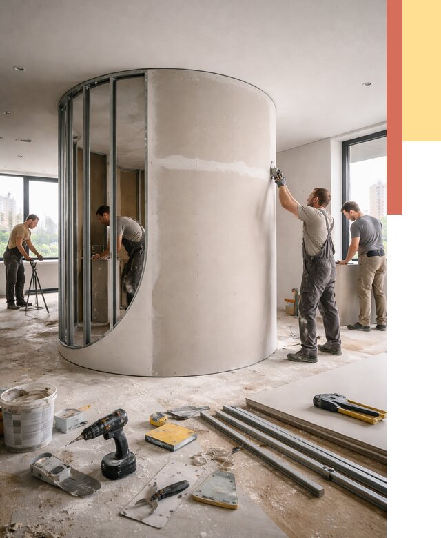 Радиусная перегородка из гипсокартона в Минусинске от 2947 руб. под ключ | ОТДЕЛОЧНИК-Мнс