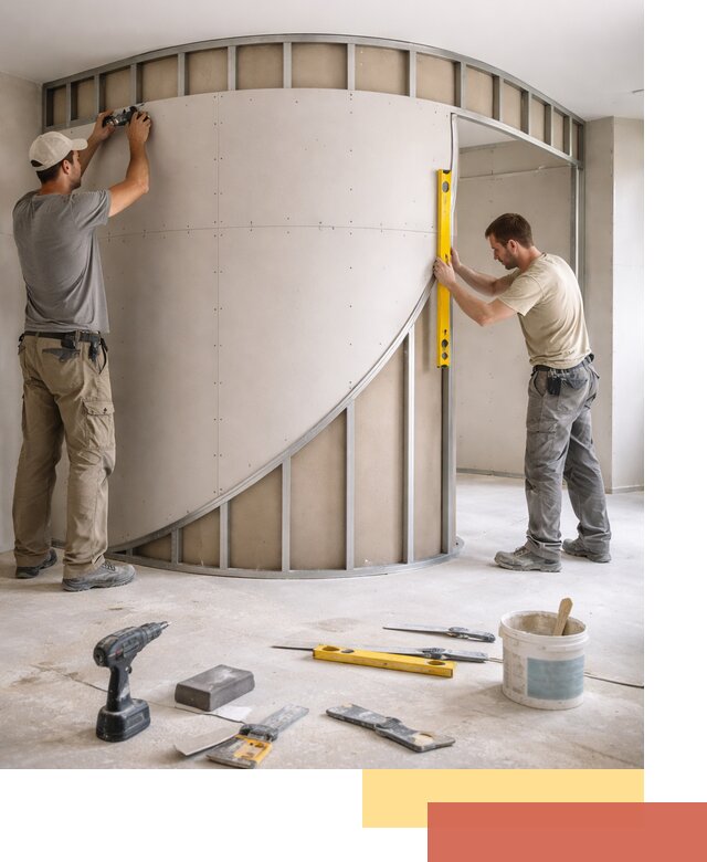 Радиусная перегородка из гипсокартона в Минусинске под ключ