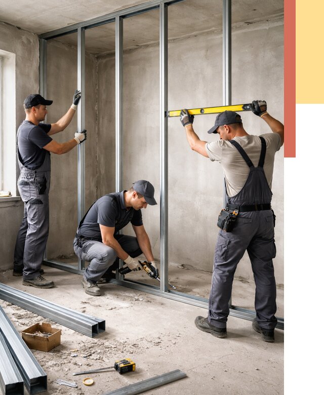 Монтаж каркаса перегородки из профиля в Минусинске от 762 руб. | ОТДЕЛОЧНИК-Мнс