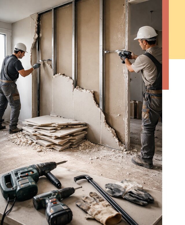 Демонтаж перегородки из гипсокартона в Минусинске от 1219 руб. быстро и недорого | ОТДЕЛОЧНИК-Мнс