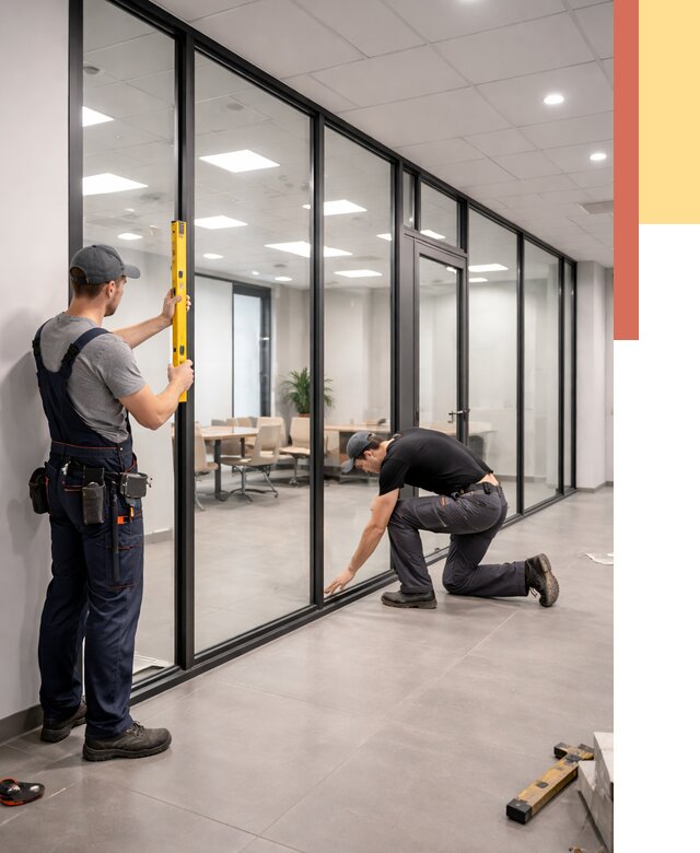 Каркасные стеклянные перегородки в Минусинске под ключ от 9348 руб. | ОТДЕЛОЧНИК-Мнс