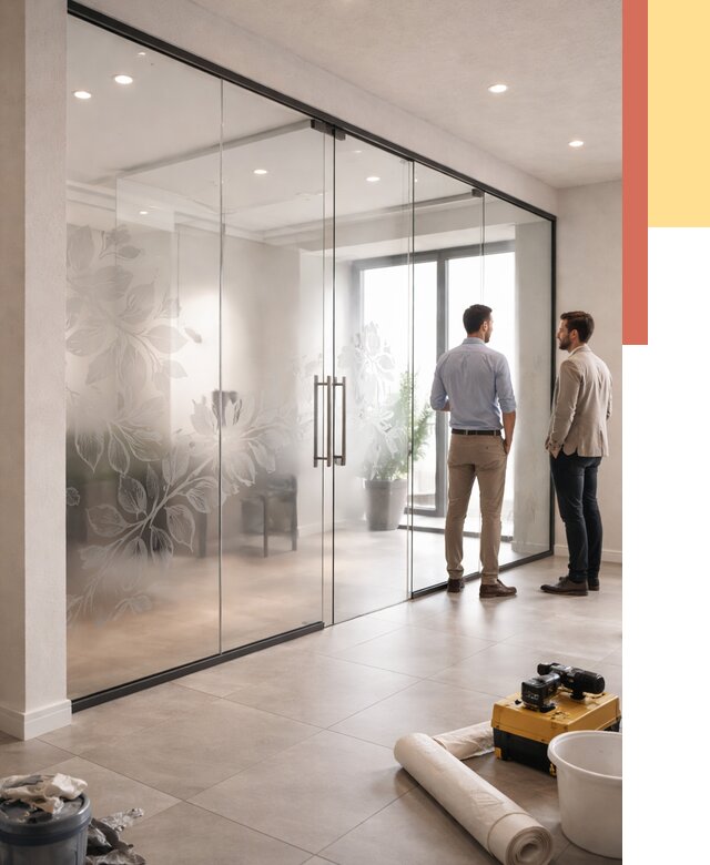 Стеклянные перегородки с рисунком в Минусинске от 12701 руб. монтаж и нанесение | ОТДЕЛОЧНИК-Мнс