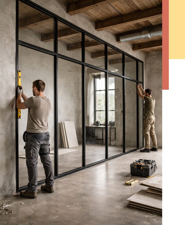 Стеклянные перегородки лофт в Минусинске от 10669 руб. под ключ | ОТДЕЛОЧНИК-Мнс