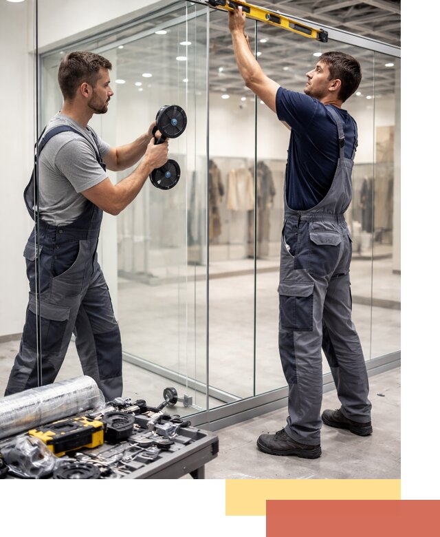 Стеклянные перегородки для магазинов в Минусинске — монтаж и установка