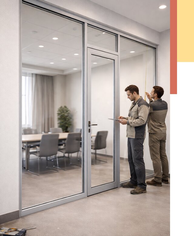 Установка и монтаж алюминиевых перегородок со стеклом в Минусинске от 8332 руб. | ОТДЕЛОЧНИК-Мнс