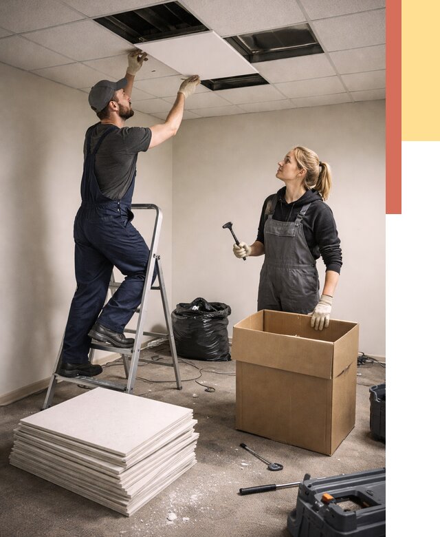 Демонтаж потолочной плитки в Минусинске от 4572 руб. быстро и недорого | ОТДЕЛОЧНИК-Мнс