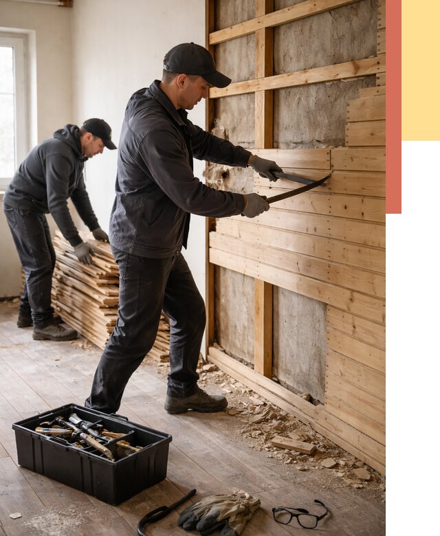 Демонтаж вагонки в Минусинске от 3861 руб/м2 — быстро и недорого | ОТДЕЛОЧНИК-Мнс