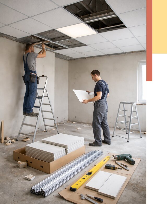 Монтаж потолка армстронг в Минусинске от 4572 руб/м2 — быстрая установка под ключ | ОТДЕЛОЧНИК-Мнс