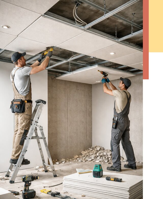 Монтаж акустического потолка в Минусинске от 6605 руб/м2 — быстро и недорого | ОТДЕЛОЧНИК-Мнс