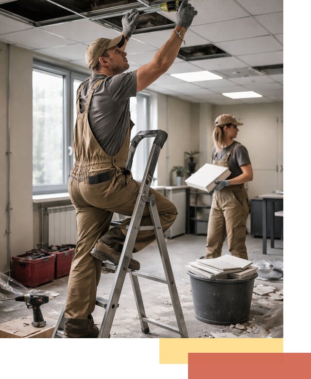 Ремонт потолка Армстронг и замена плит в Минусинске