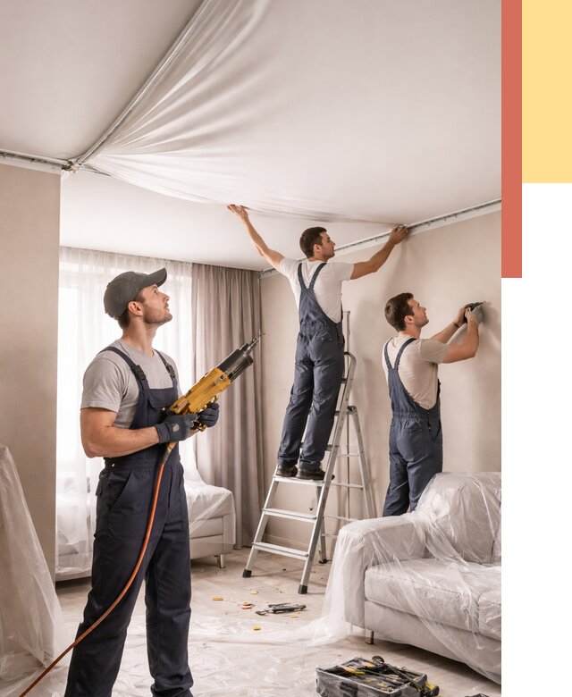 Установка натяжного потолка в Минусинске от 4572 руб. | Быстро и недорого — ОТДЕЛОЧНИК-Мнс