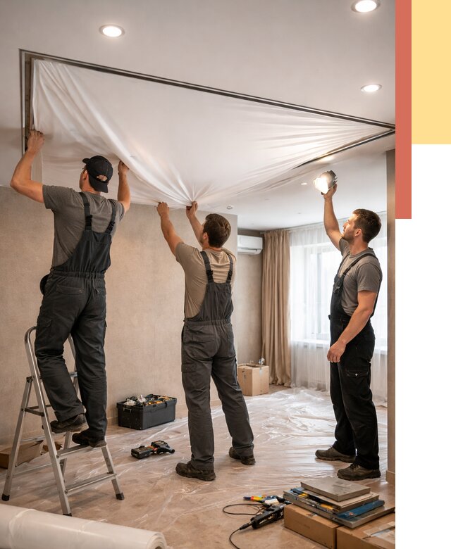 Монтаж ПВХ натяжного потолка в Минусинске от 3556 руб. под ключ | ОТДЕЛОЧНИК-Мнс