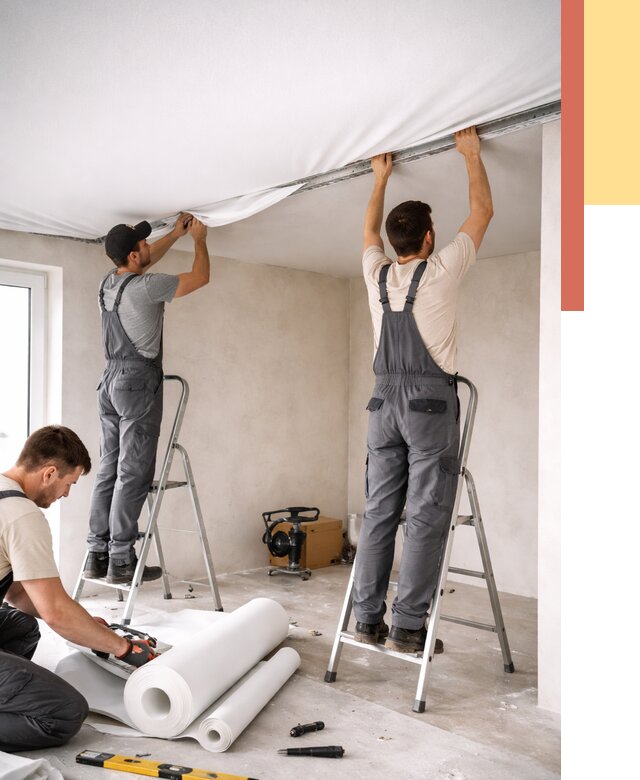 Монтаж тканевого натяжного потолка в Минусинске от 3556 руб. под ключ | ОТДЕЛОЧНИК-Мнс