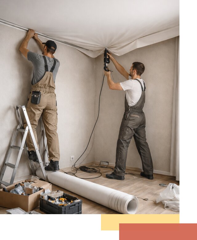 Монтаж цветного натяжного потолка в Минусинске за один день