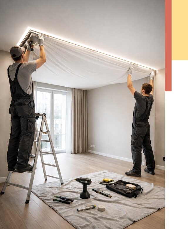 Монтаж парящего натяжного потолка в Минусинске от 4572 руб. быстро и недорого | ОТДЕЛОЧНИК-Мнс