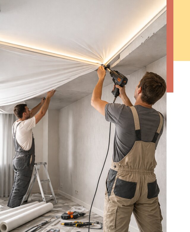 Монтаж натяжного потолка с подсветкой в Минусинске от 965 руб. | ОТДЕЛОЧНИК-Мнс