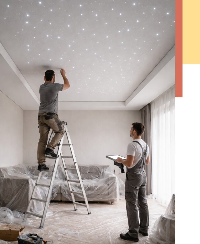 Монтаж натяжного потолка «звездное небо» в Минусинске от 6605 руб. | ОТДЕЛОЧНИК-Мнс