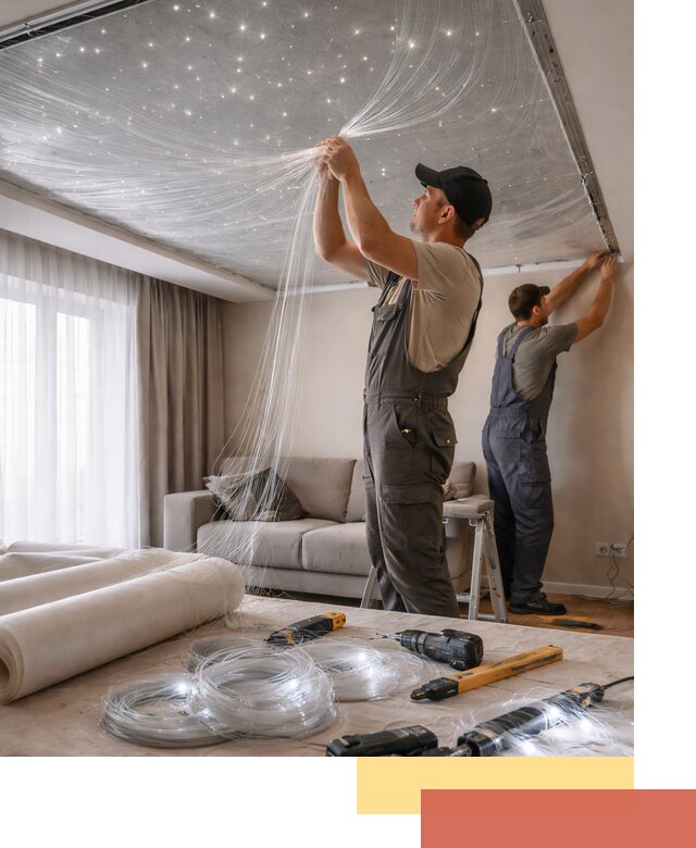 Монтаж натяжного потолка «Звездное небо» в Минусинске