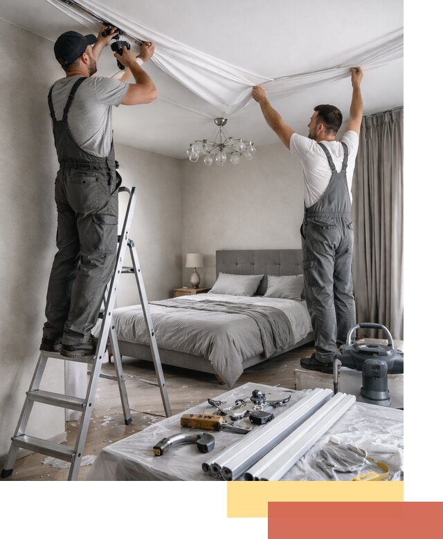 Монтаж натяжного потолка в спальне в Минусинске