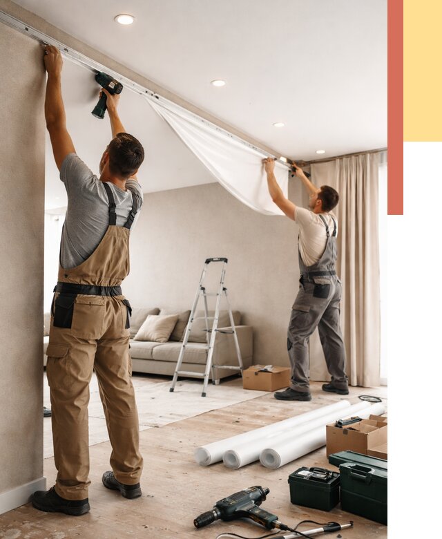 Монтаж натяжного потолка в гостиной в Минусинске от 559 руб. | ОТДЕЛОЧНИК-Мнс