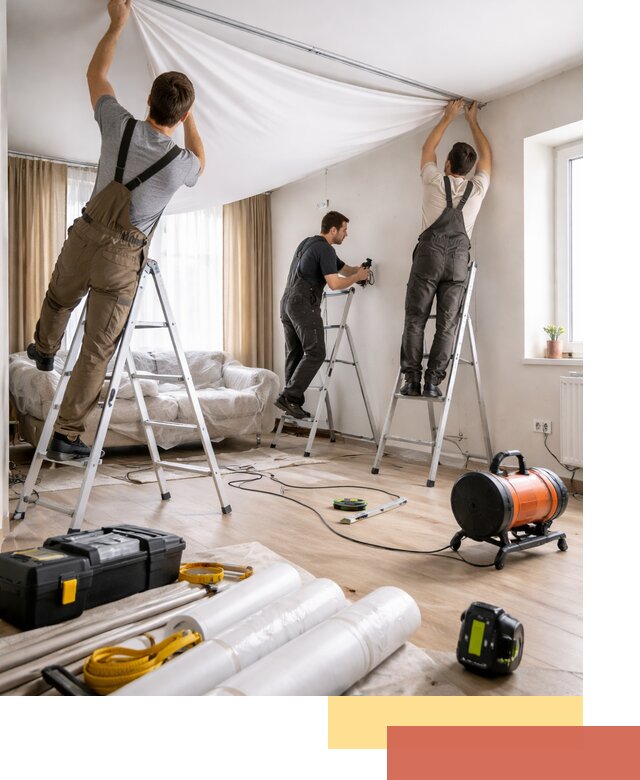 Монтаж натяжного потолка в гостиной в Минусинске