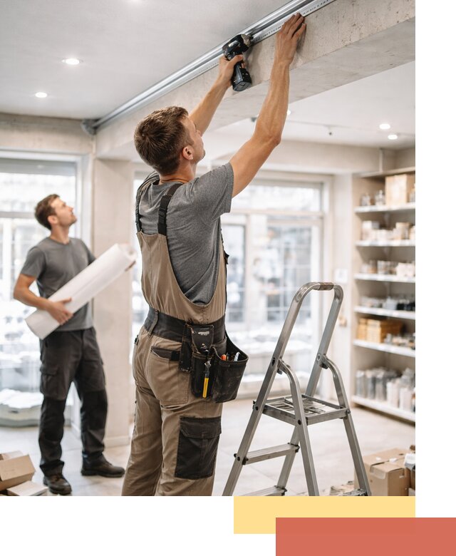 Монтаж натяжных потолков в магазине в Минусинске