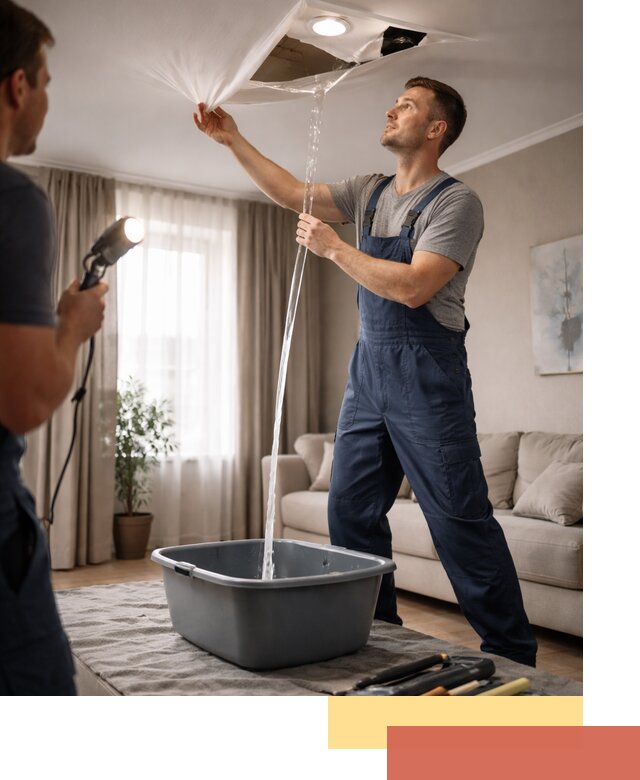 Слив воды с натяжного потолка в Минусинске быстро и аккуратно